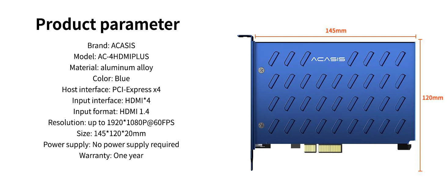 AcasisProCaptureQuadHDMIVideoCaptureCardcompatiblePCIe1080P60FPS4-ChannelBuilt 9