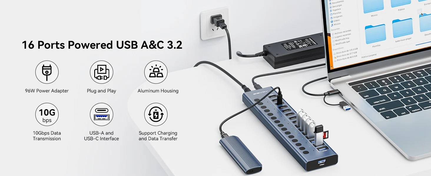 Acasis16Port10GbpsUSB3.2HubPowered_8USB-A_8USB-CPorts_8